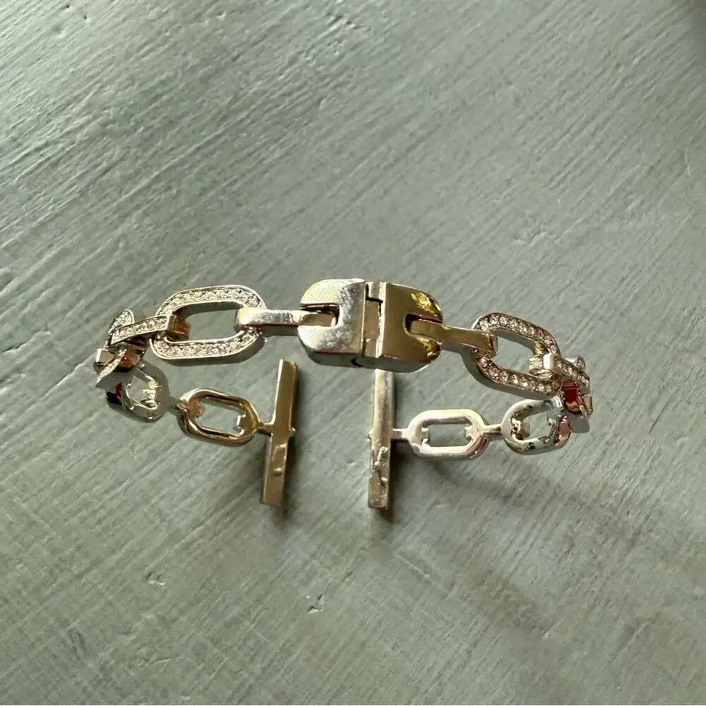 Michael Kors Silver Tone Hinged Chainlink Cuff Bracelet